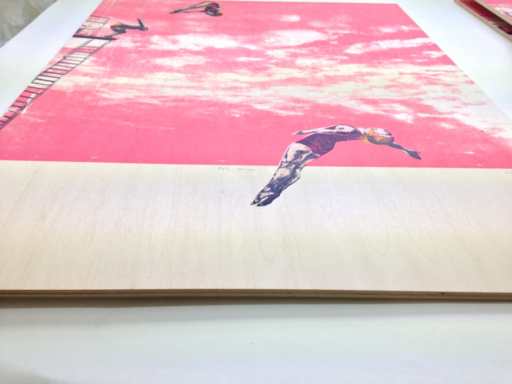 Pink Divers - limited edition on wood & paper