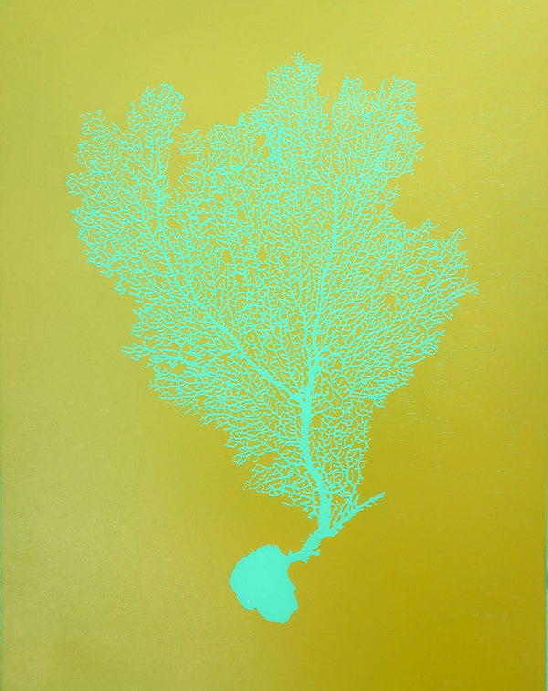 Jo de Pear :  Sea Fan 1: Light Green on Ochre